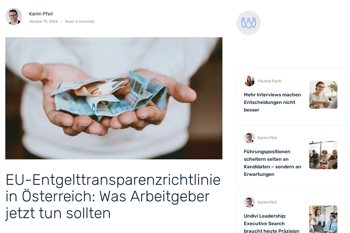 Undivi’s article “EU-Entgelttransparenzrichtlinie in Österreich: Was Arbeitgeber jetzt tun sollten”, by Karim Pfeil.