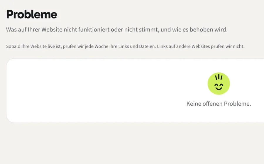 The page “Probleme” in Johnny, saying there are no open problems.
